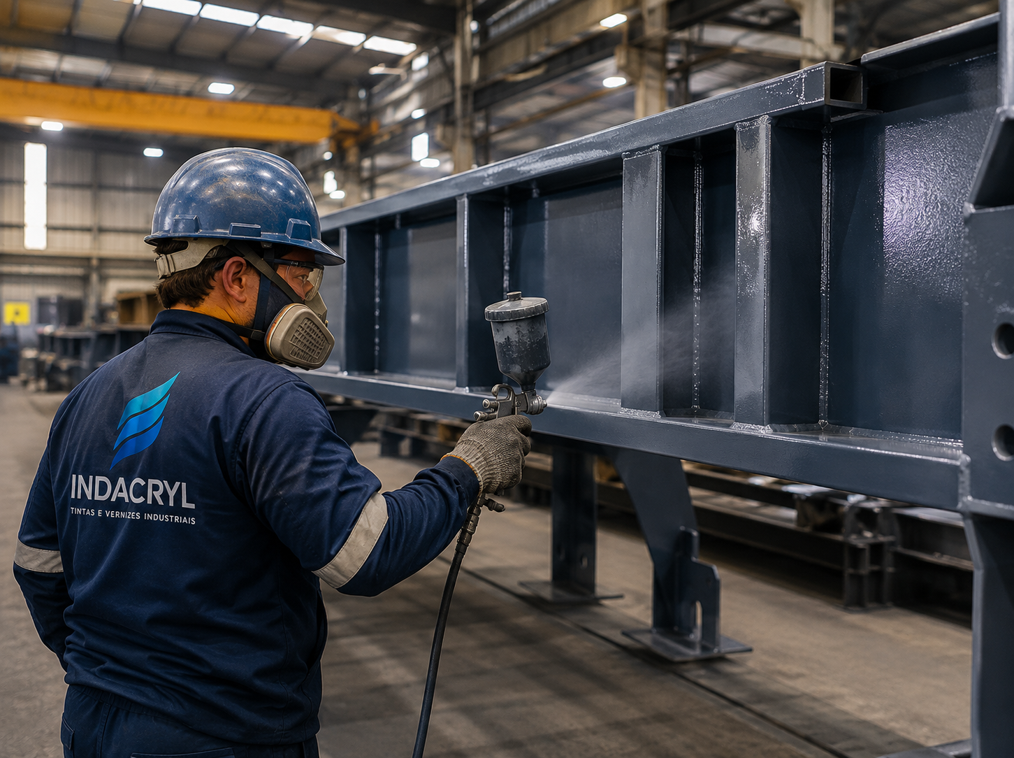 Aplicação de tinta em peça metálica industrial