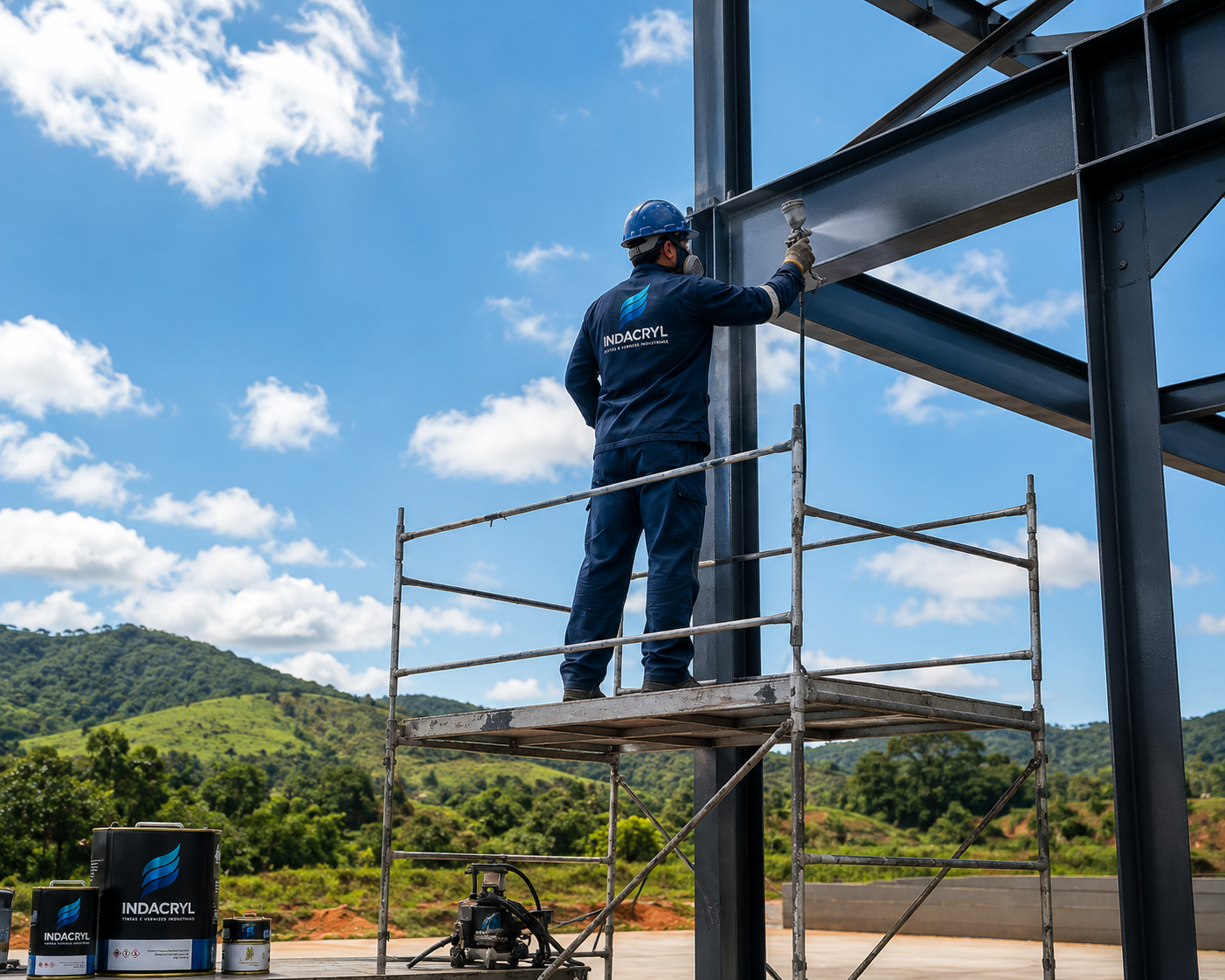 Aplicação externa de tinta em estrutura metálica