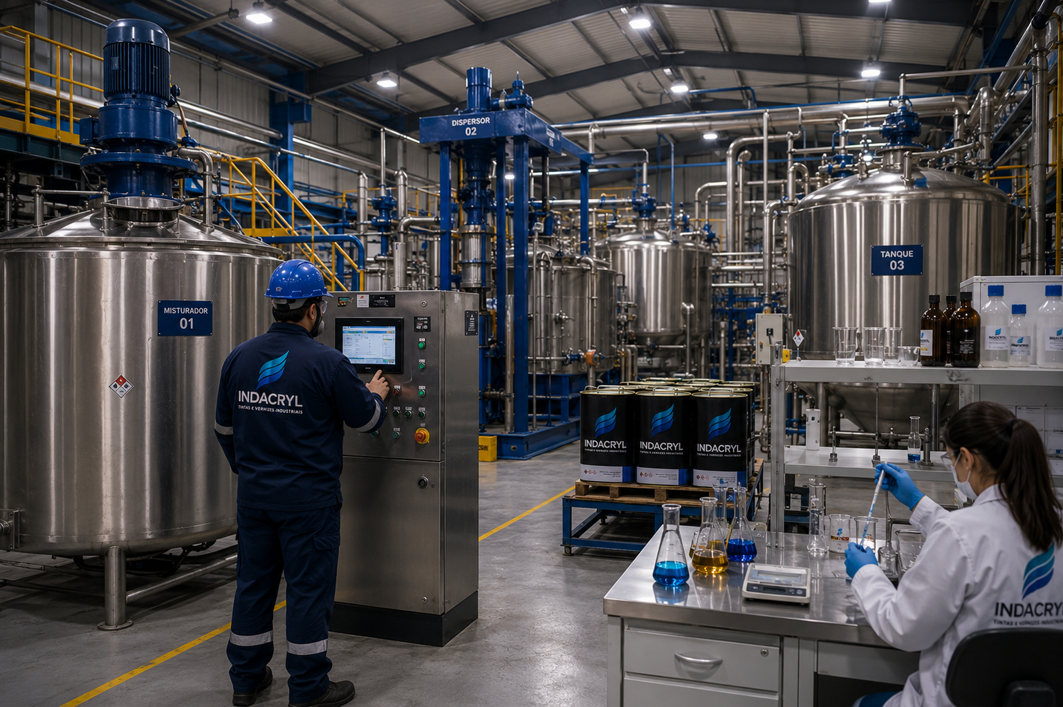 Interior industrial da INDACRYL com produção e laboratório